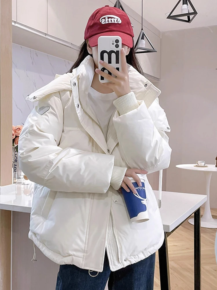 Grey Loose Puffer Jackets Women Casaco Inverno Feminino 2023 Winter Hooded Thick Warm Down Cotton Parkas Female Black Coats