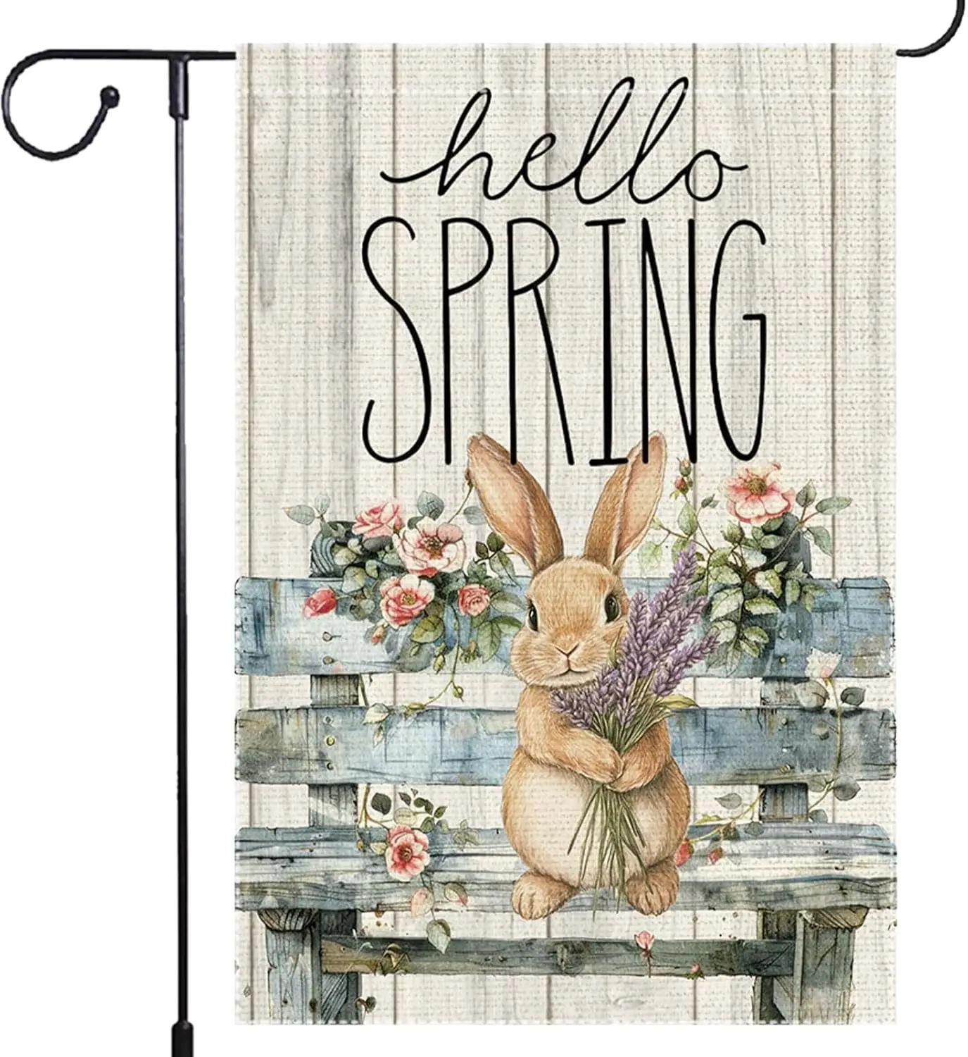 Welcome Spring Garden Flag 12x18 Inch Burlap Double Sided Wooden Bench Butterfly Colorful Floral Small Rabbit g Rustic Farmh WWP