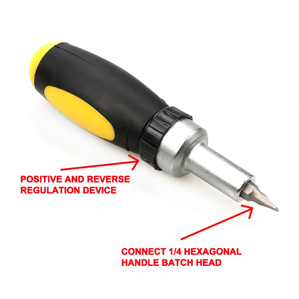 1pc Straight Handle 1/4 Batch Head Screwdriver Positive and Negative Ratchet Handle Wrench 6.35mm Screwdriver Head Extension Rod