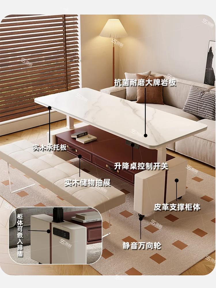 Electric lifting coffee table dining table integrated movable side table living room multi-functional high-end household rock sl