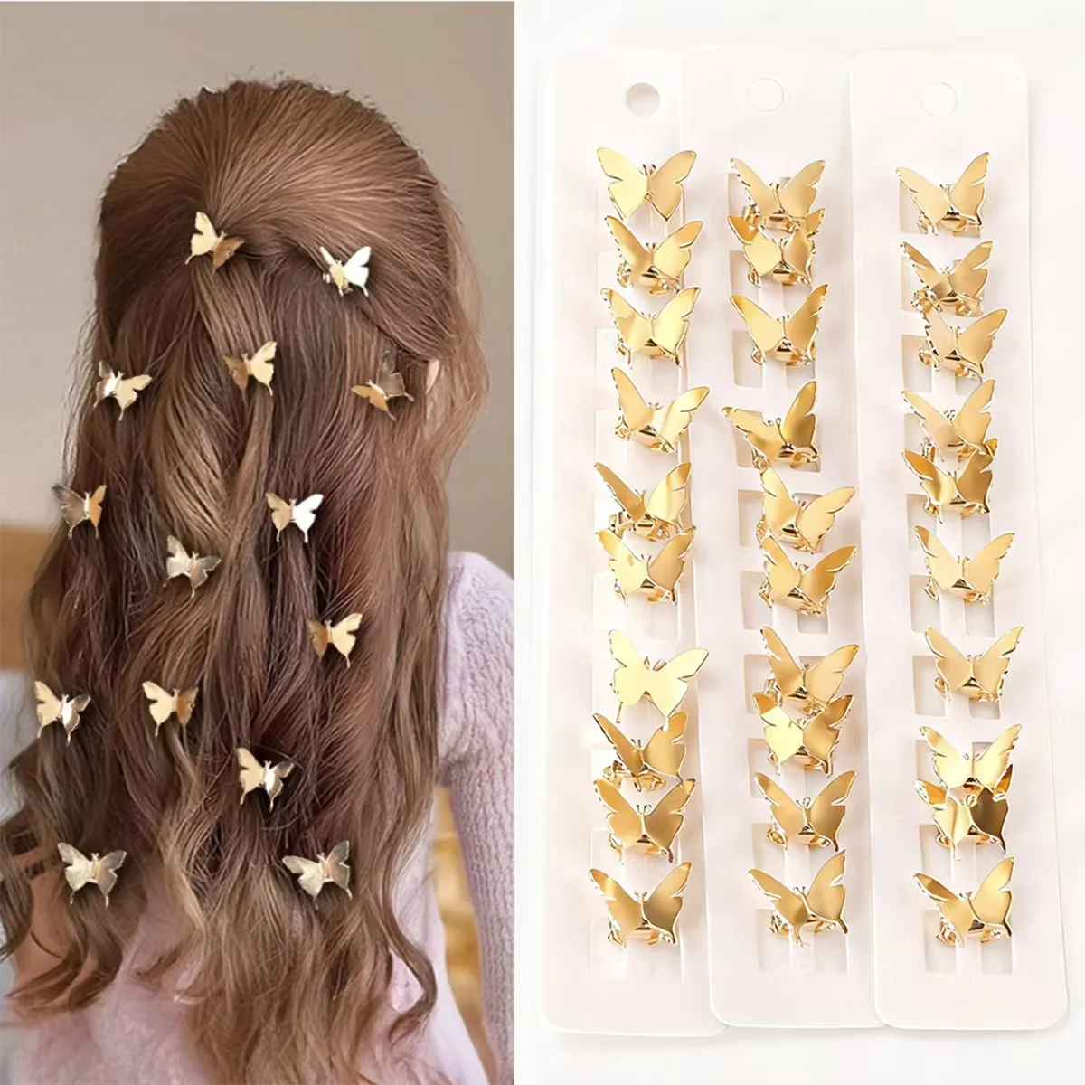 10 Pieces/Set of Gold Metal 3D Butterfly Elegant Decorations for Girls, Cute European and American Style Hair Clips, Bangs Clips, and Hair Accessories