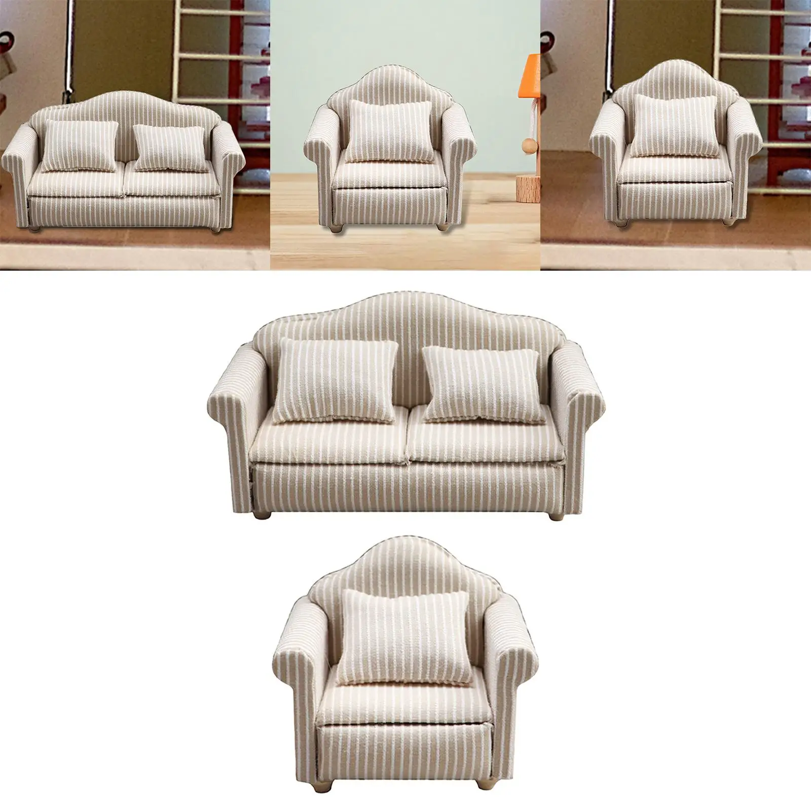 كرسي بذراعين لأريكة بيت الدمى مع وسادة لديكور المنزل للأطفال الصغار