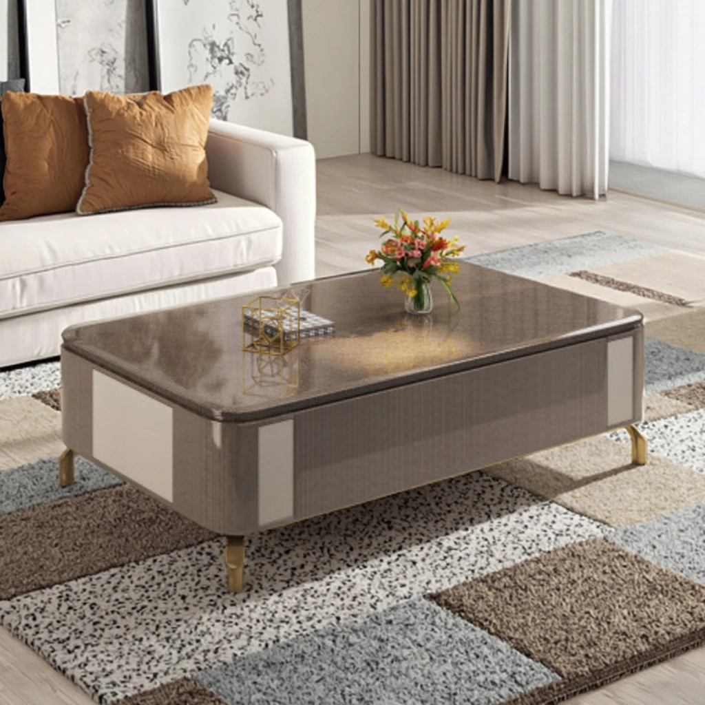 

Журнальный столик для современной гостиной с каменной столешницей, прямоугольный, в стиле лайт-люкс, для хранения вещей
