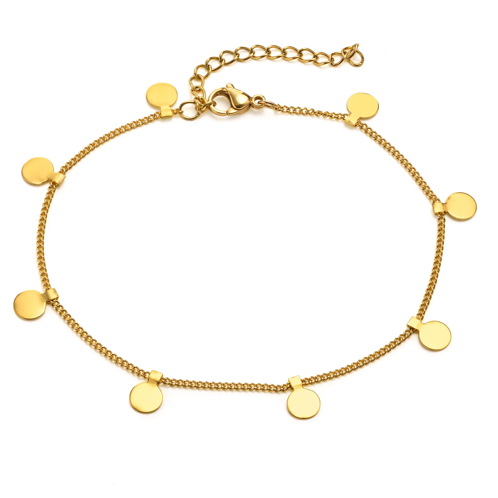 

Disc Anklet Bracelet on Leg for Women, Coin Anklet Stainless Steel Chain Adjustable, Summer Beach Anklet Jewelry