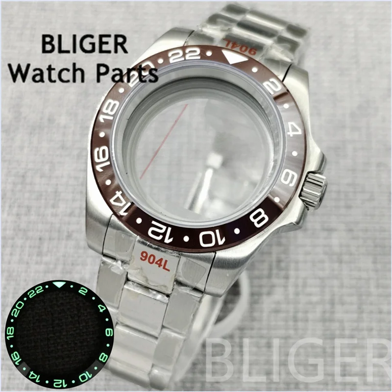 BLIGER 40mm Silver Diving Waterproof Watch Case With Ceramic Bezel Luminous Fit NH34-NH39 ETA2824 PT5000 Miyota Mingzhu Movement
