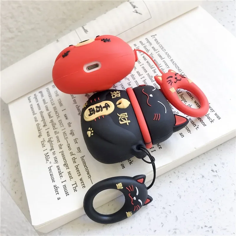 3D Cartoon Maneki Neko etui na słuchawki dla airpodów 1 2 3 słodkie Lucky Cat etui na słuchawki iPhone dla AirPods Pro silikonowe etui