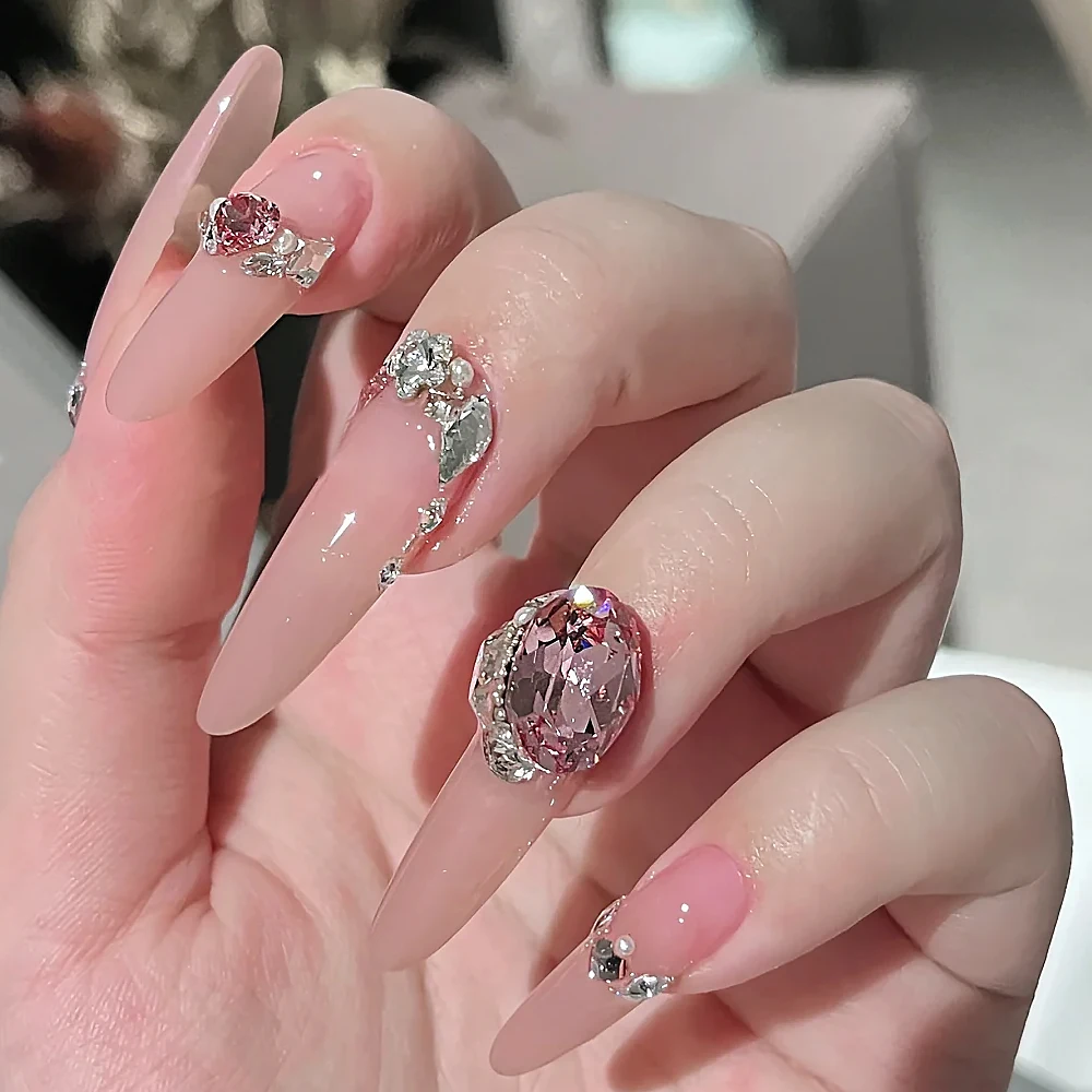 12個 K9 大きめガラス ダイヤモンド ネイルアート ジュエリー チャーム 3D ピンク クリスタル ポインテッドボトム ラインストーン オーバル ジェム スパークリング ネイルデコレーション
