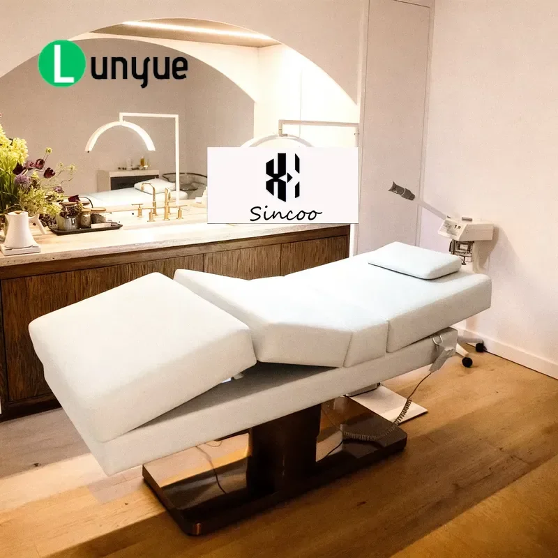 Electric Facial Bed Black Curved Base Luxury Spa Massage Table for Beauty Aesthetician Eyelash Extensions Cosmetics