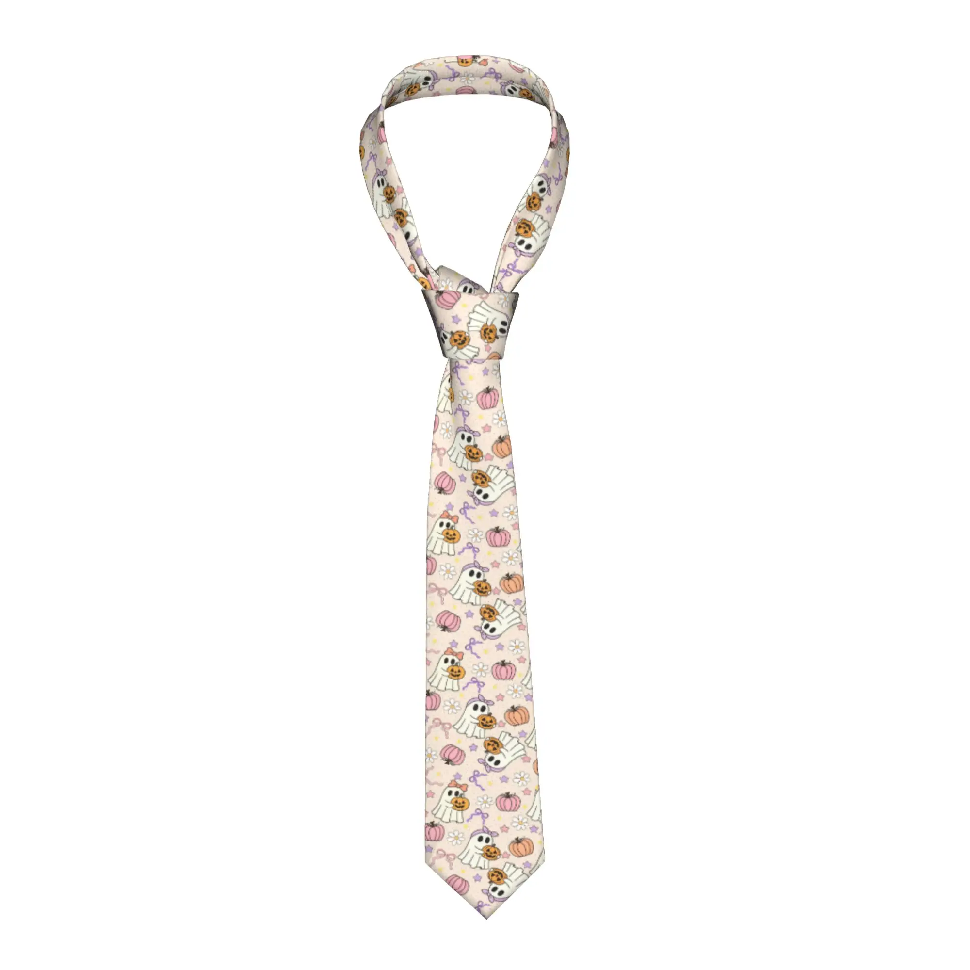 Ghosts and Pumpkins Necktie Men Women Polyester 8 cm Halloween Neck Tie for Men Silk Wide Daily Wear Cravat Wedding Business