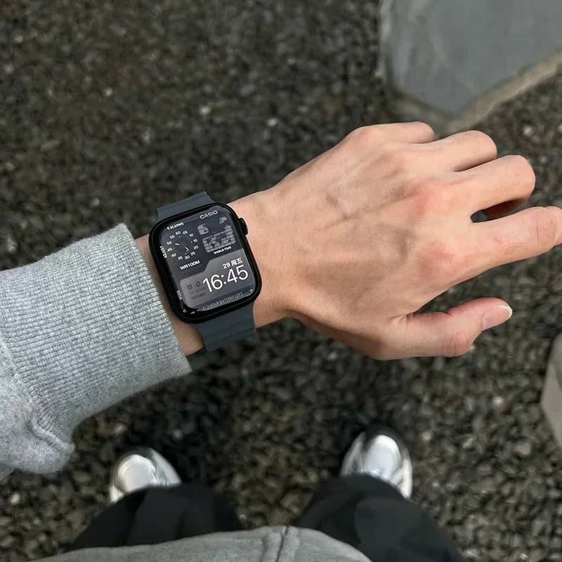 حزام المحيط لساعة أبل 10 9 8 7 Ultra Band 46 45mm 49 44mm 41/42mm سيليكون سوار رياضي مغناطيسي لسلسلة iWatch se 6