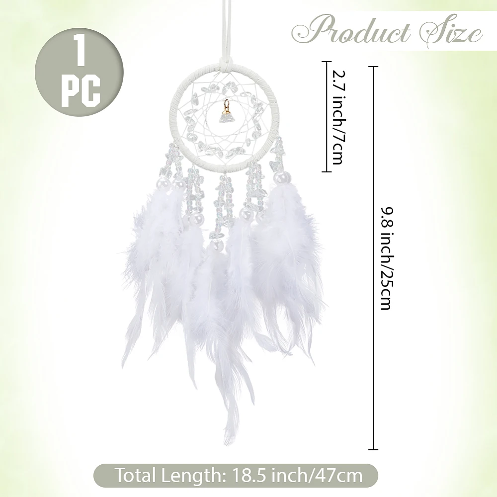 Aesthetic Dream Catcher Boho Dreamcatcher Wall Hanging with Iron Ring White Feathers Chips Vintage Woven Net Dangle Charms