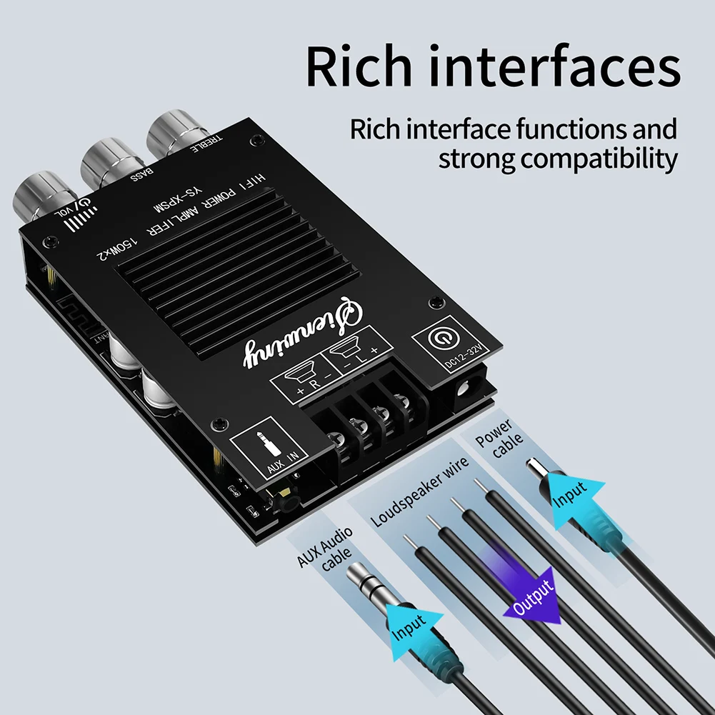 YS-XPSM scheda amplificatore Subwoofer Bluetooth 5.0 a doppio canale 150W X 2 scheda amplificatore Stereo Audio di potenza Bass AMP AUX
