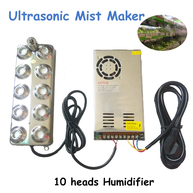 10 Heads Ultrasonic Mist Maker Fogger Humidifier Transformer 4.5kg/h Ultrasonic Nebulizer for Fresh Vegetables 2025 New