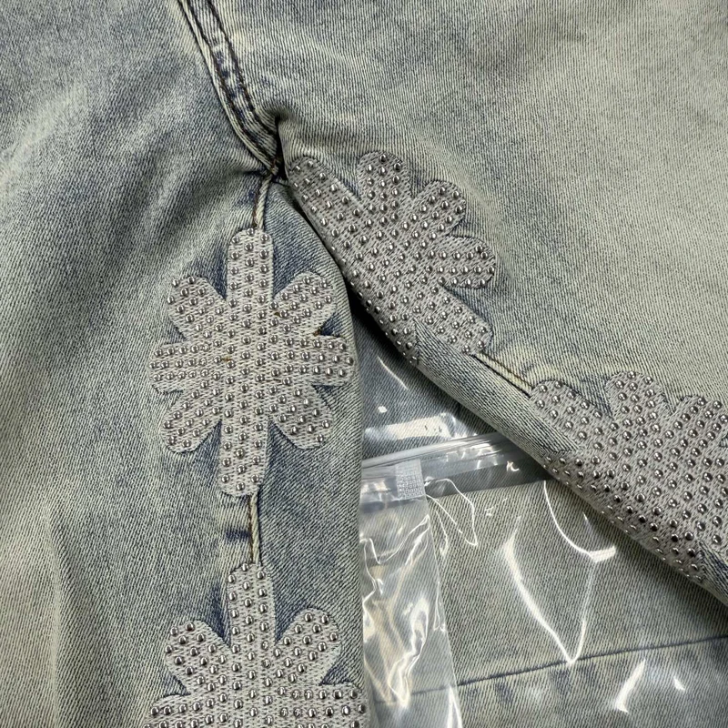 Tendência americana lostshdws jeans flor do sol indústria pesada quente diamante retalhos lavado ligeiramente queimado calças lostshdws