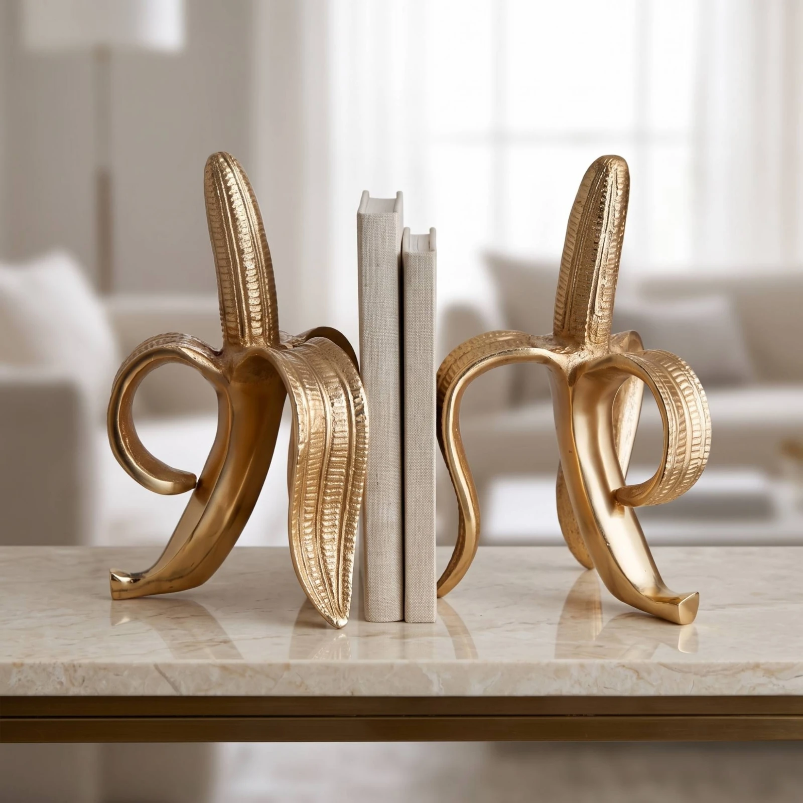Banana Bookends Playful Bookends with Banana Shape Book Stands Eye-Catching Decor Contemporary for Art Collectors, Bookshelf