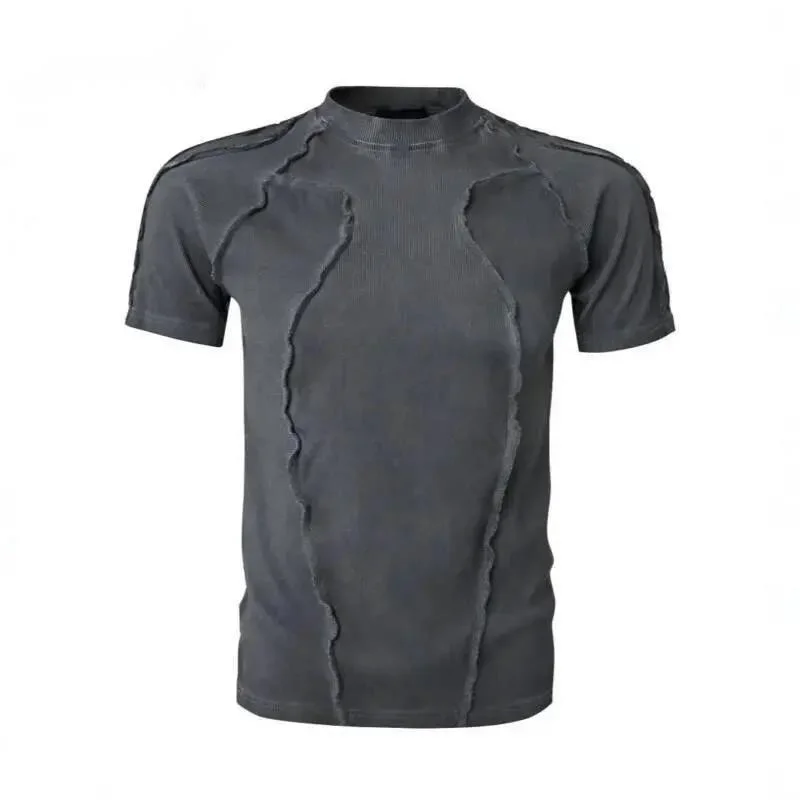 American Wavy Frayed Edge Distressed Top Men's Fashionable Short Sleeve Slim Fit T Shirt 2026 Summer New 2SMD9