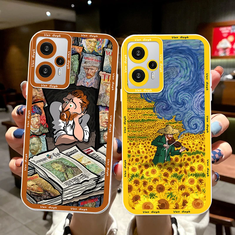 Van Gogh High Art starry sky Phone Case For Poco M3 M4 X3 X4 NFC X5 F3 Redmi Note 9 10 11 Pro 12 4G Angel Eyes Transparent