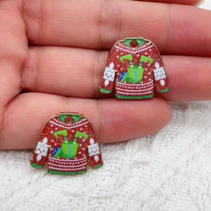 10pcs alloy Christmas sweaters jackets earrings charming funny cute shining reindeer snowman keychain diy pendant jewelry making