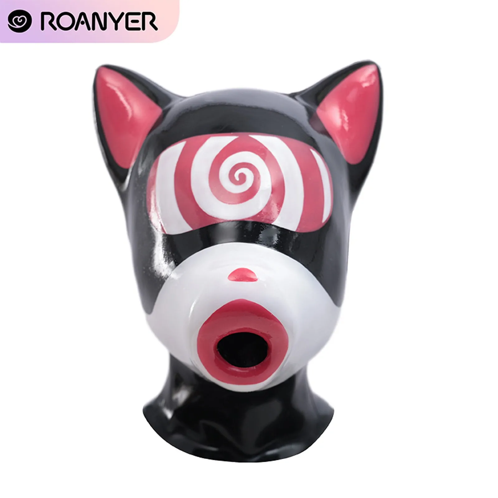 Roanyer Glossy Silicone Drone Red Hypno Pattern Dog Mask Full Cover Hood for Halloween Party Cosplay