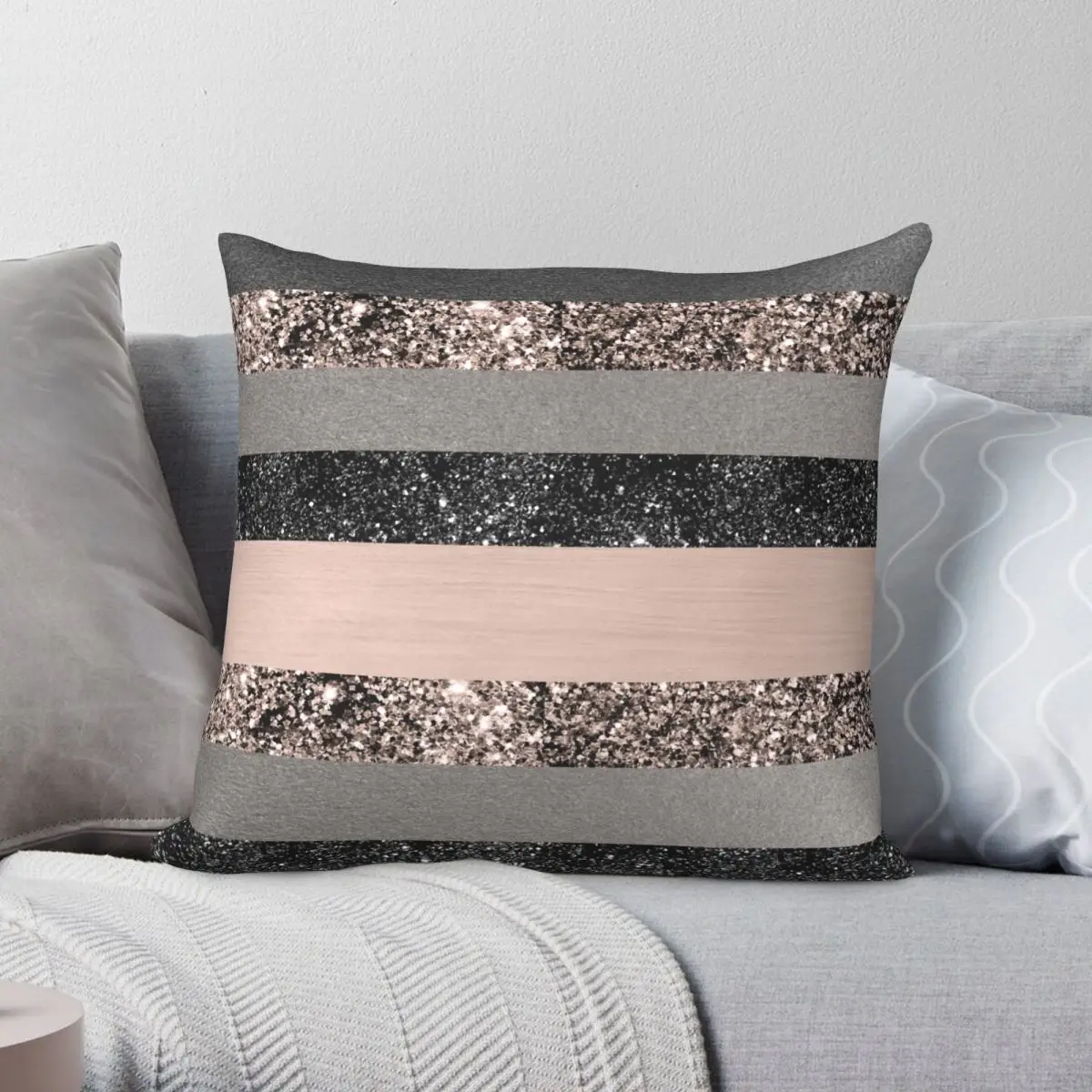 

Blush Glitter Glam Stripes Square Pillowcase Polyester Linen Velvet Pattern Zip Decorative Throw Pillow Case Home Cushion Cover