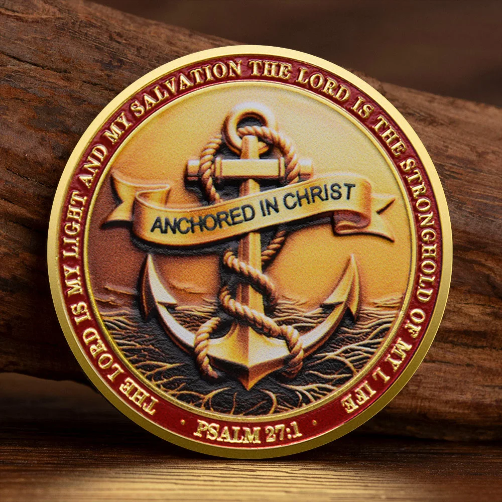 Gold Plated Anchored in Christ Collection Coin The Lord Ship Anchor Souvenir Coin Home Decoration