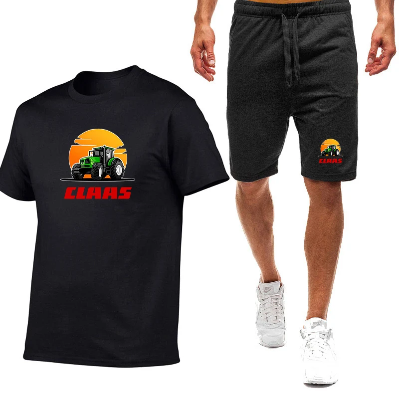 

2026 Tractor Claas Print Summer Men's New Styl Nine Color Short Sleeved Set T-Shirt Casual Shorts Simple 2-piece Suit