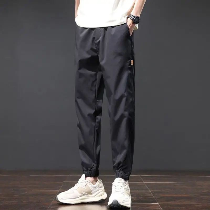 2026 New Men's Cooling Ice Silk Pants Summer Thin Quick Dry Sports Joggers Loose Casual Ankle Length Trousers