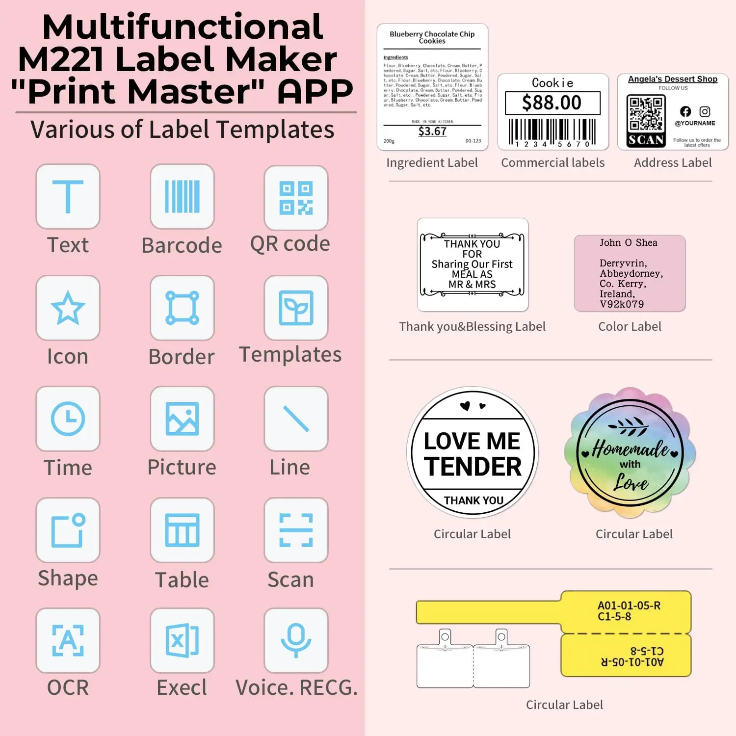 Imagem -04 - Impressora de Código de Barras Portátil Rosa Atualização Bluetooth Térmica Inkless Label Maker Suporte a Telefone e pc Phomemo-m221