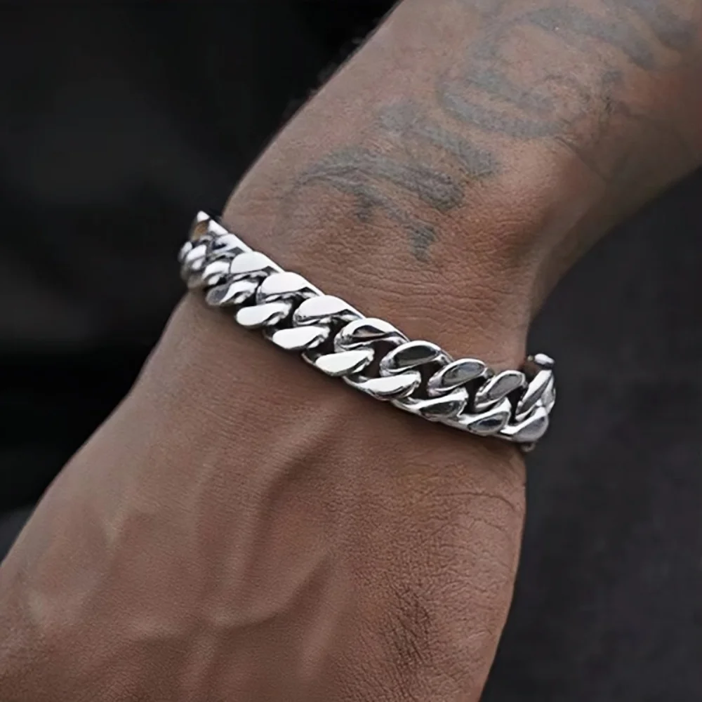 9mm Retro Edelstahl Kubanische Kettenarmband Einfache Silberfarbe Herren Edelstahlschmuck Mode Freizeit-Accessoires – Detail 2