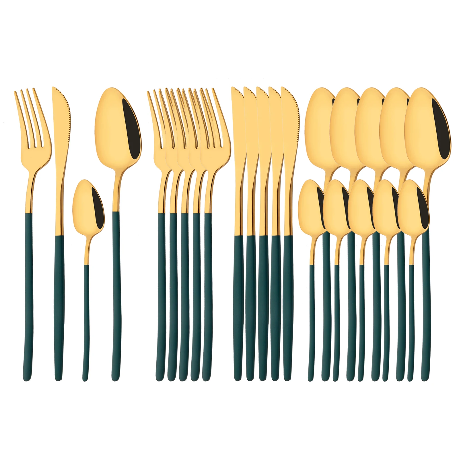 24Pcs Green Gold 18/10 Stainless Steel Dinnerware Set Kitchen Cutlery Set Knife Fork Spoon Flatware Tableware Western Silverware