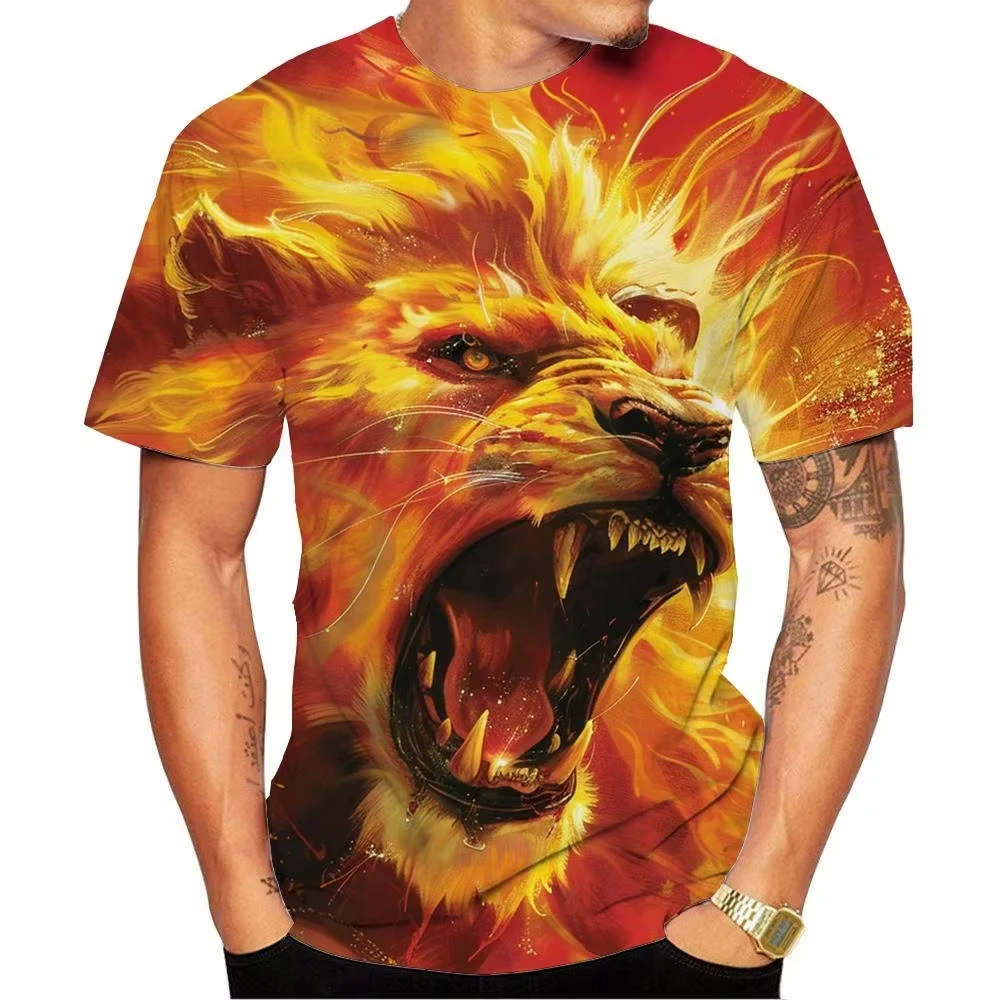 Summer Men's Tshirt Women's Round Neck Tee 3D Printed Lion Tshirt Men T-shirt Street Unisex Top Kid Tshirt Women Tshirt