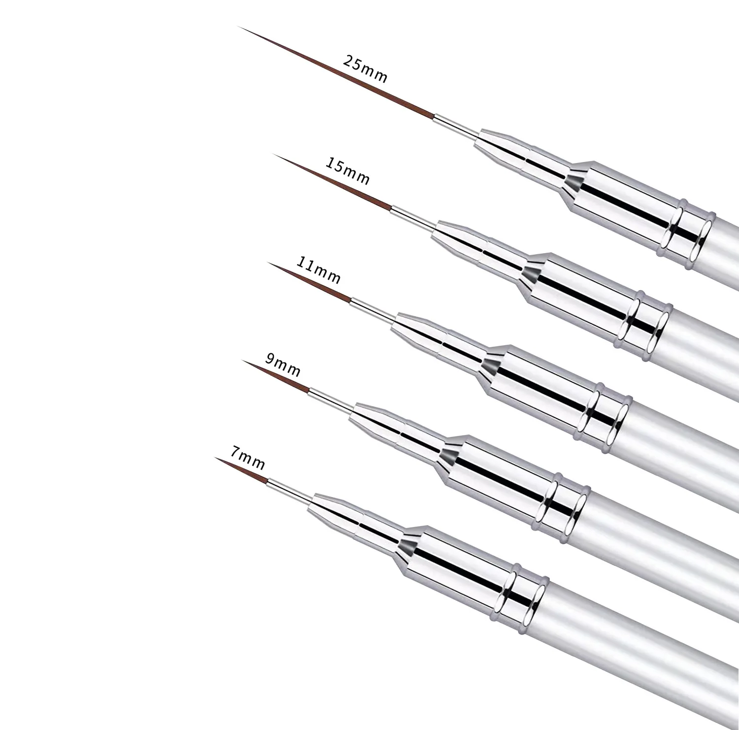 1/5 SZT. Srebrne pędzelki do zdobienia paznokci, pędzel do żelu, pędzel do lakieru do paznokci, pędzel do malowania paznokci, zestaw pędzli do zdobienia paznokci, pisak do rysowania