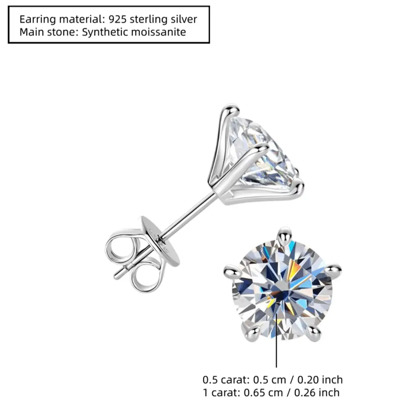Unisex 925 Silber Moissanit Ohrstecker – Stilvolles & Minimalistisches Fünf-Krappen-Design (Erhältlich in 0,5ct X 2 oder 1ct X 2) – Detail 6