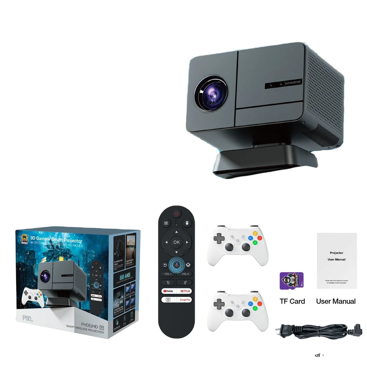 

Мини-проектор P50Max Gamepad H713 1080P 2+16 ГБ 450 люмен Smart TV Android 11 Wi-Fi Портативный домашний кинотеатр LED-проектор для игр