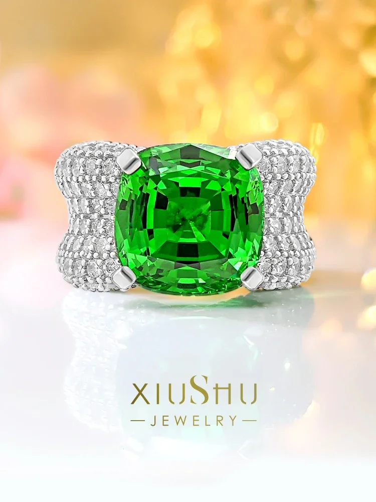 Savory Green Luxury 925 Silver Pillow Shape High Sense Ring Inlaid with  Carbon Diamonds Elegant and Versatile Design