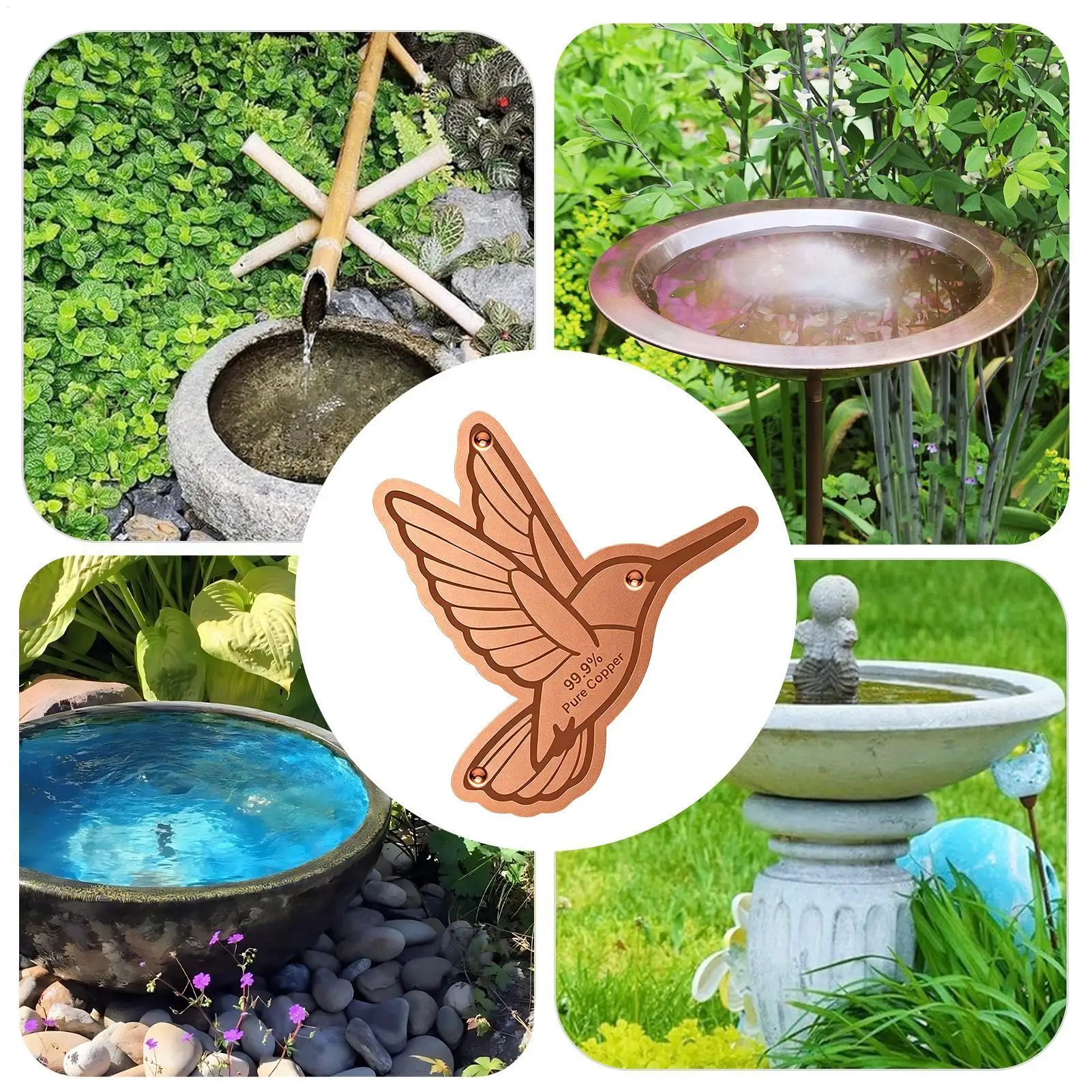 Copper Bird Bath Portable Cleaning Safe Bowl Dish Bird Bath Copper for Outside Outdoor Garden Yard Backyard Patio Balcony Ground - view 6