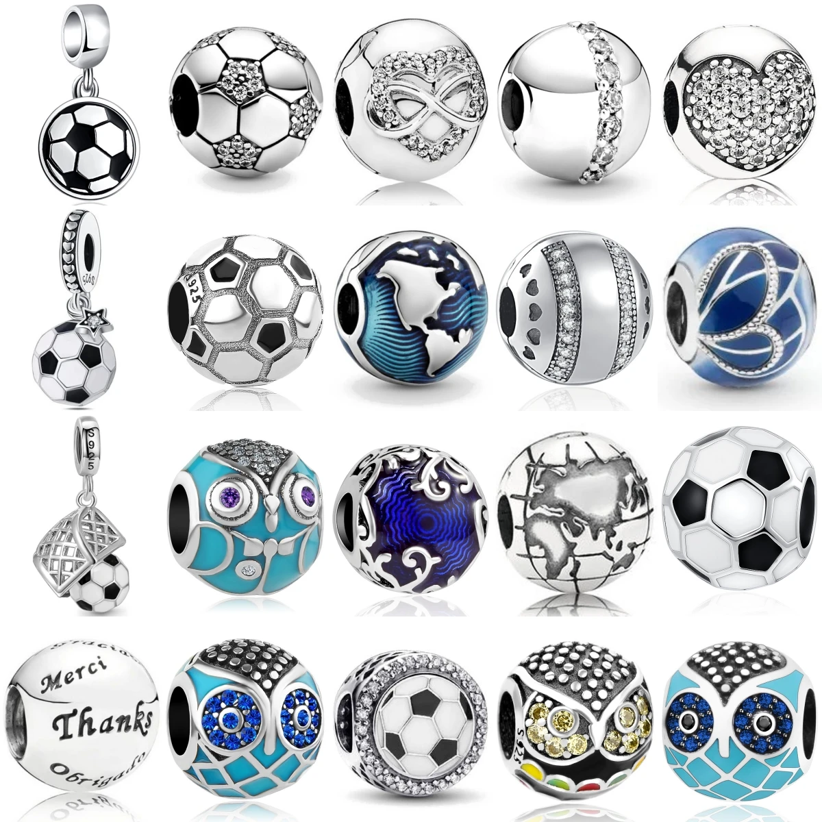 Venda quente 925 prata esportes lazer futebol coruja charme caber pulseira original jóias pingente espumante moda balançar acessórios