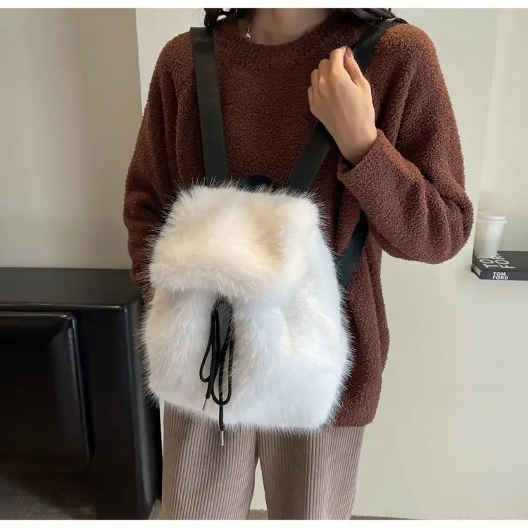 Miyagawa Fashion Korean Versatile Small Bag for Women New Autumn Winter Fashion Portable Backpack Plush and Fluffy Backpacks