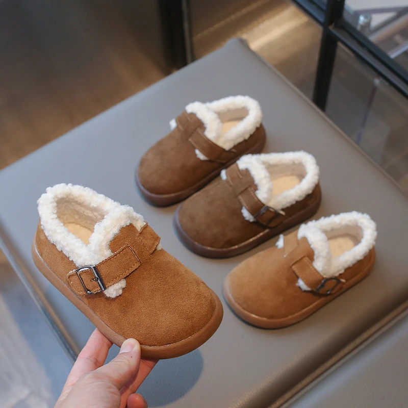 

Детская хлопковая обувь, зимняя простая детская модная плюшевая обувь на платформе в стиле ретро, однотонная уличная теплая повседневная меховая обувь для девочек