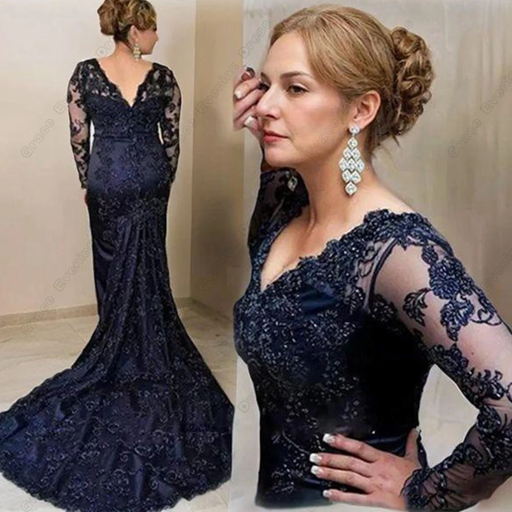 Abiti da madre della sposa blu Navy senza spalline con perline abiti da festa di nozze a maniche lunghe corte treno 2024 Robe De Soirée