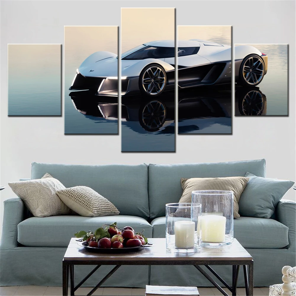 

5 Pieces Canvas Wall Arts Poster Painting Cars Corvette Concept Electric Supercar Wallpaper Home Decor Picture Printing Interior