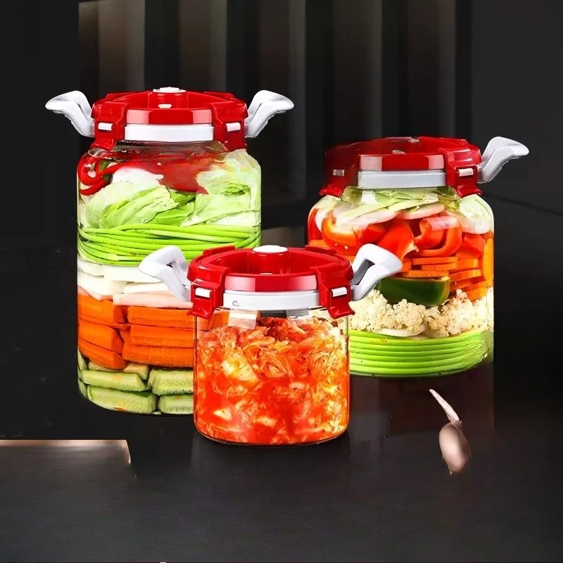 Tarro de kimchi para el hogar, de vidrio borosilicato, tarro para encurtidos, tarro sellado especial para vino espumoso de calidad alimentaria
