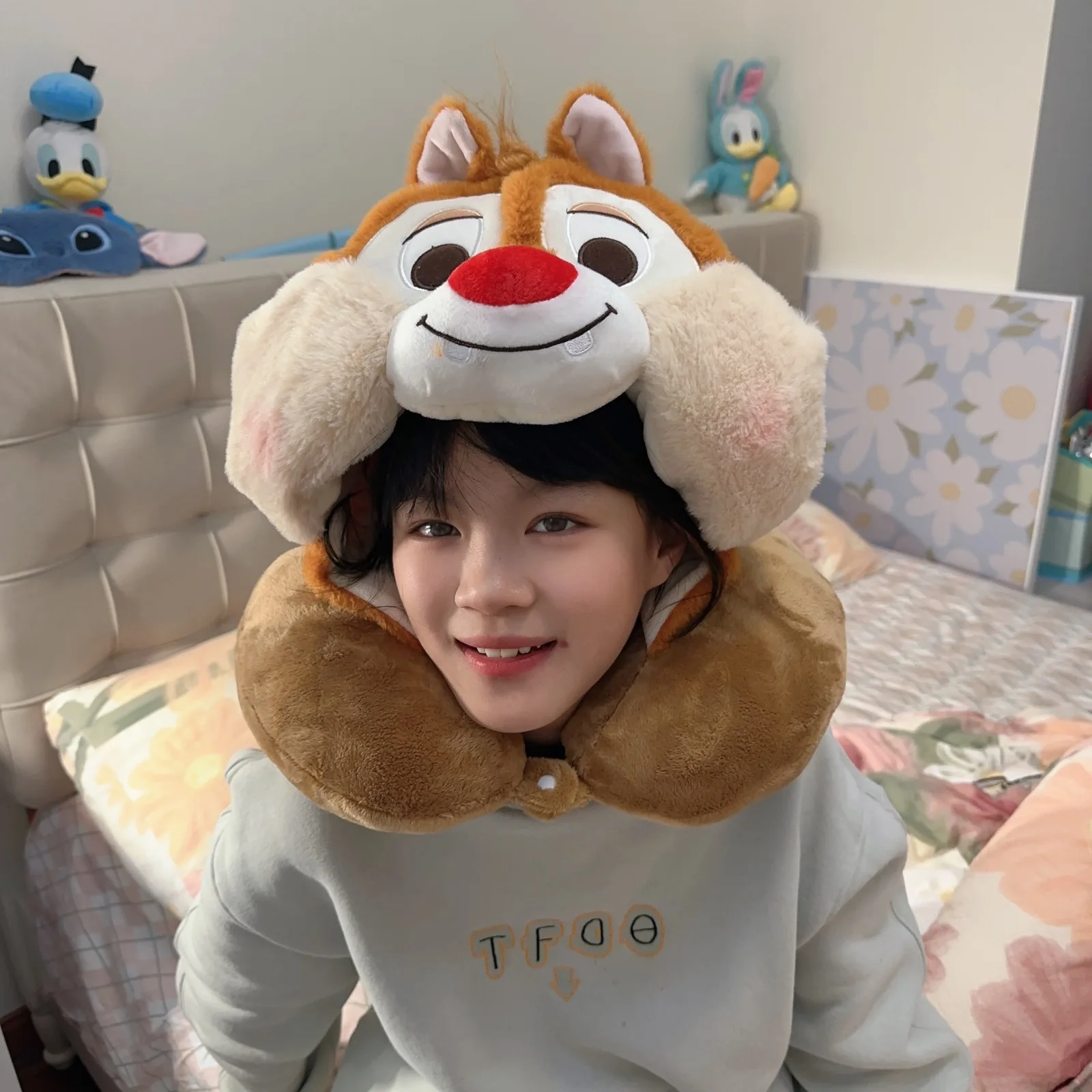 Disney Chip & Dale U-Shaped Pillows Cute Hooded Neck Protective Pillows Kawaii Office Travel Portable Accessories for Men Women