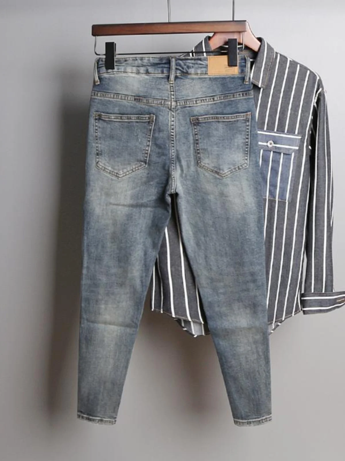 Slim Fit Men's Jeans mid Low Waist Long Pants Youth Casual Fashion Autumn New Style Cone Shape Loose Leggings Nine Points