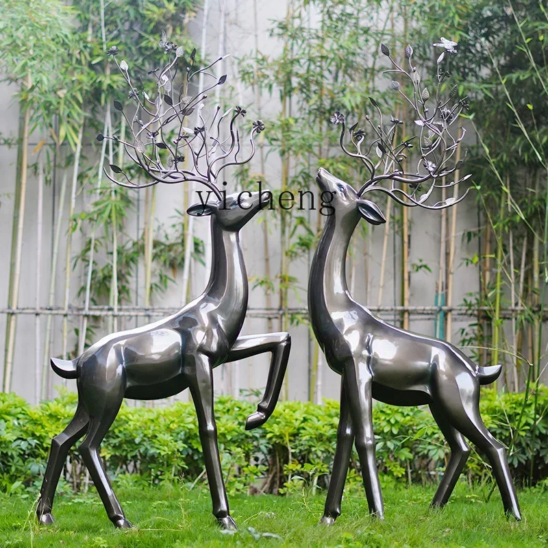b206Z Abstract Imitation Copper Sika Deer Sketch Iron Sculpture Garden Landscape Decorative Landscaping Decoration Lawn
