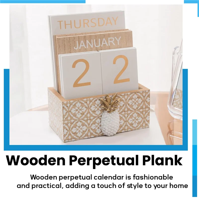 A59E-Kalender Blok Meja Flip Kayu, Tampilan Kalender Papan/Meja Abadi, untuk Dekorasi Rumah/Kantor, 11,5X6,5X14,5CM