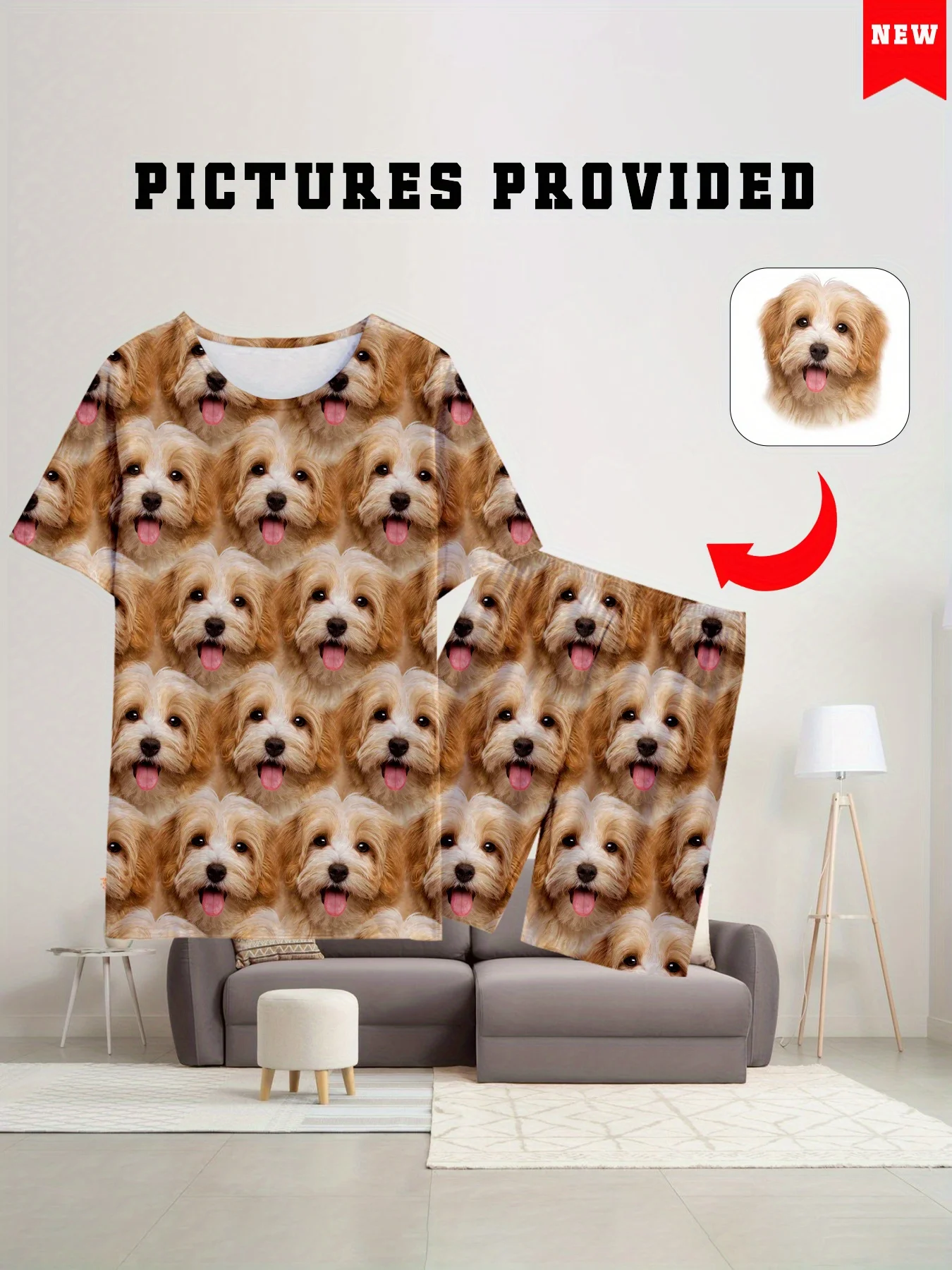 طقم شورت تي شيرت مطبوع عليه كلب للرجال والنساء يمكن تخصيص الصور الشخصية مريحة وفضفاضة مناسبة للارتداء اليومي