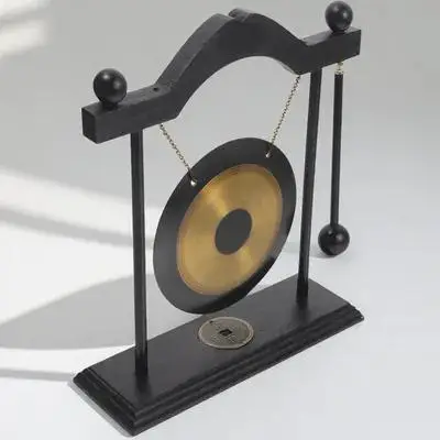 

1 set 1 Set Brass Wood Gong Ornament Desktop Decor Home Office Vintage Table Craft Unique Cultural Gift Fengshui Zen Decor