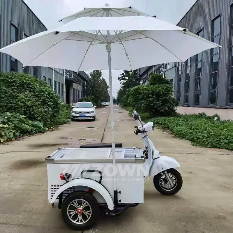 Hot selling white electric movable float ice cream cart with sunshade