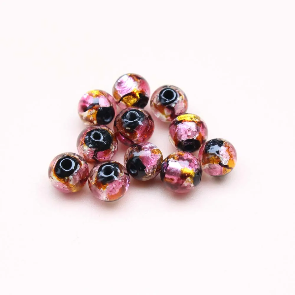10pcs 8mm Pink Yellow Lampwork Glass Foil Beads Luminous Lampwork Beads Glow in Dark for Bracelet Necklace  jewelry  Making